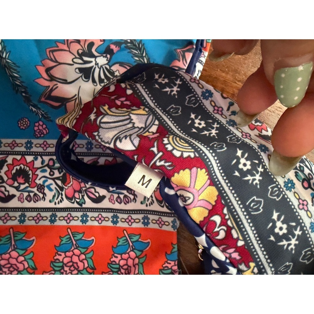 Cupshe Womens Medium Boho Floral Paisley Patchwork Triangle Bikini Set Blue New - Picture 5 of 5